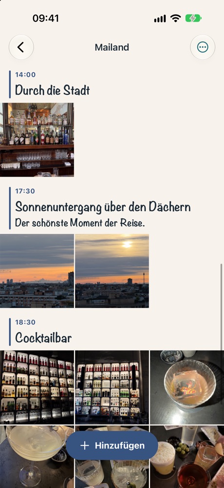 Reisetag mit Abschnitten und Fotos